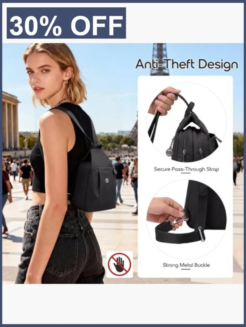 3-in-1 Convertible Anti-Theft Crossbody Sling Backpack for Women Nylon Travel